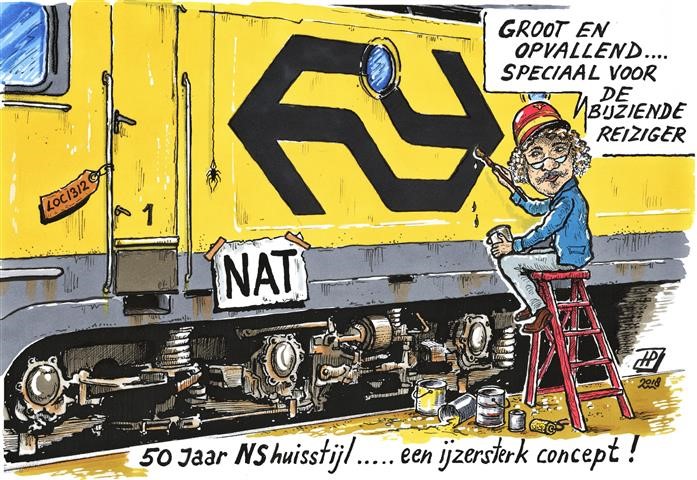 50 jaar NS huisstijl (Cartoon Hans Proper).